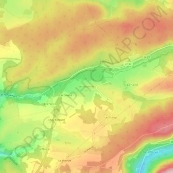 Les Boulottesの地形図、標高、地勢