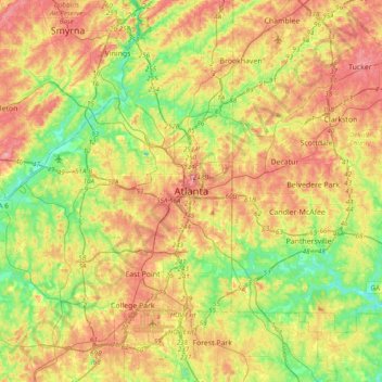 Atlantaの地形図、標高、地勢