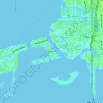 Bayway Islesの地形図、標高、地勢