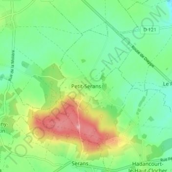 Petit-Seransの地形図、標高、地勢