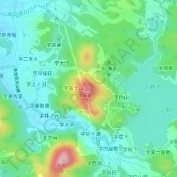 尾張富士の地形図、標高、地勢