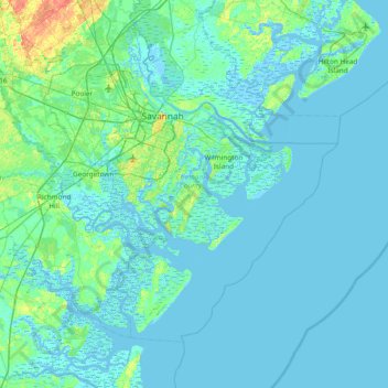Skidaway Islandの地形図、標高、地勢