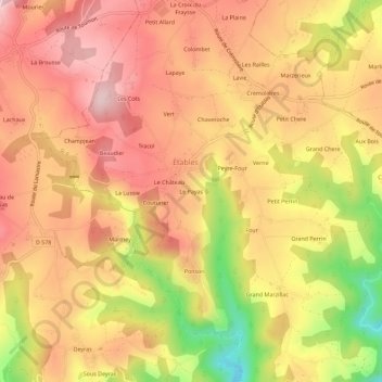 Le Payasの地形図、標高、地勢