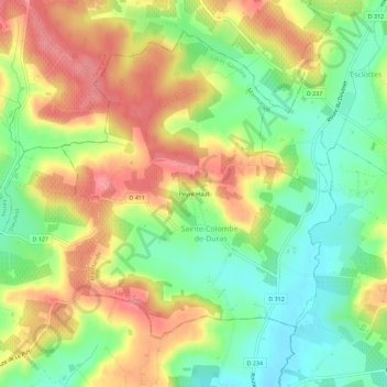 Peyre Hautの地形図、標高、地勢