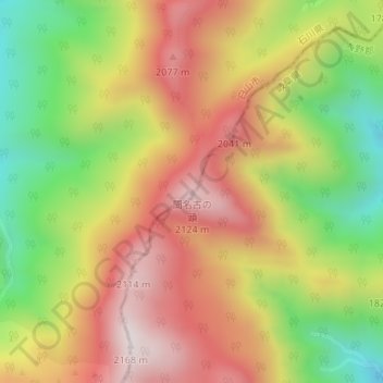 間名古の頭の地形図、標高、地勢