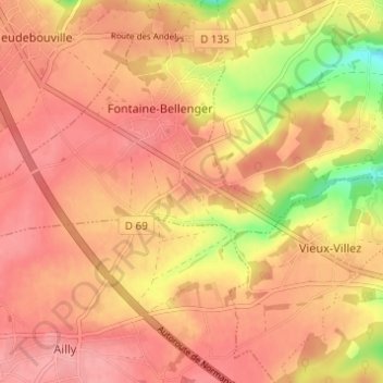 Gournayの地形図、標高、地勢