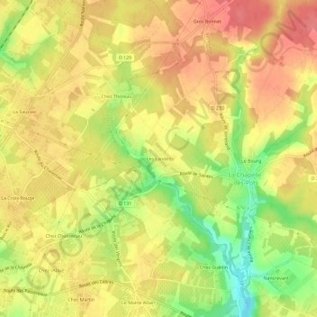 Les Landesの地形図、標高、地勢