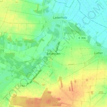 Bevensenの地形図、標高、地勢