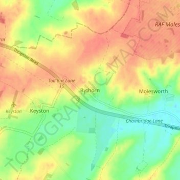 Bythornの地形図、標高、地勢
