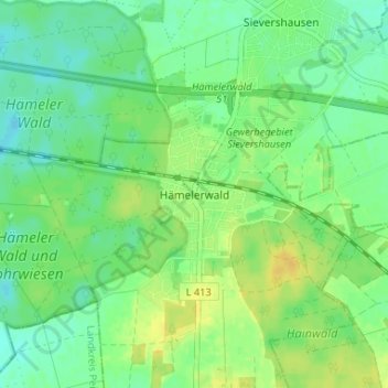 Hämelerwaldの地形図、標高、地勢