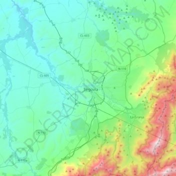 Segoviaの地形図、標高、地勢