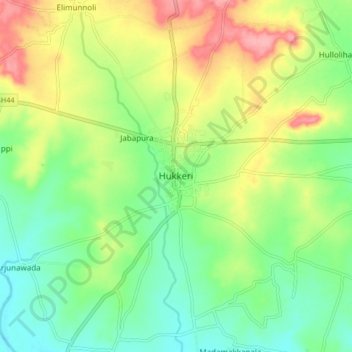 Hukkeriの地形図、標高、地勢