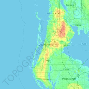 Clearwaterの地形図、標高、地勢