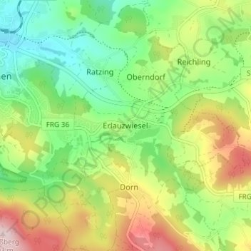 Erlauzwieselの地形図、標高、地勢