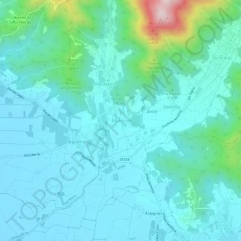 Montinaの地形図、標高、地勢
