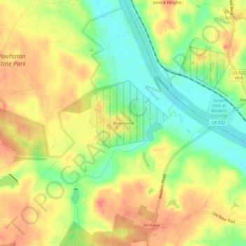 Beaumontの地形図、標高、地勢