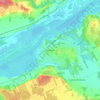 Rocklandの地形図、標高、地勢