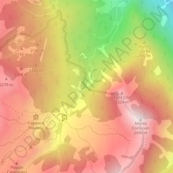 Ponte Chabaudの地形図、標高、地勢