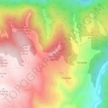 Colle Puriaの地形図、標高、地勢