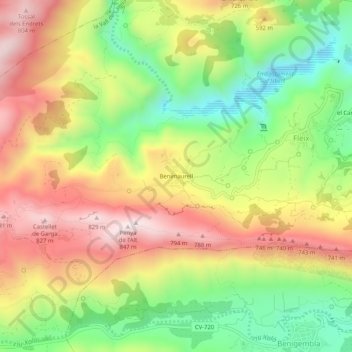 Benimaurellの地形図、標高、地勢