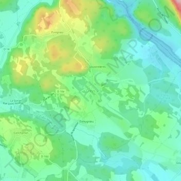Creysの地形図、標高、地勢
