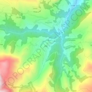 Villarの地形図、標高、地勢