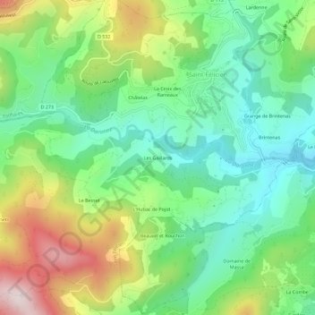 Les Gaillardsの地形図、標高、地勢