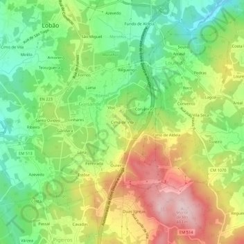 Cimo de Vilaの地形図、標高、地勢