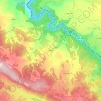 Sinzellesの地形図、標高、地勢