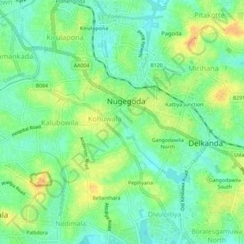 Balapokunaの地形図、標高、地勢
