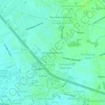 San Jose Subdivisionの地形図、標高、地勢