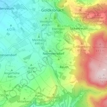 Nemmersdorfの地形図、標高、地勢
