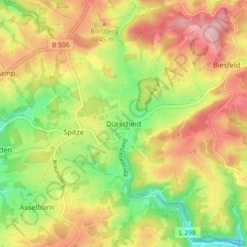 Dürscheidの地形図、標高、地勢