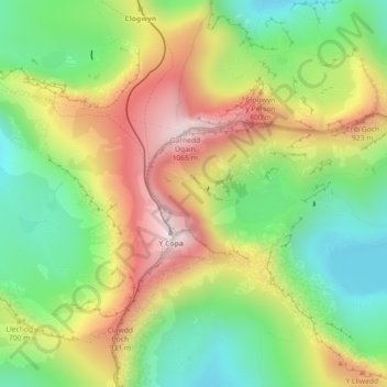 Snowdoniaの地形図、標高、地勢