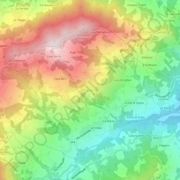 Trentinoの地形図、標高、地勢