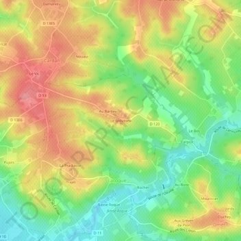 Le Brousseyの地形図、標高、地勢