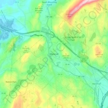 Monroeの地形図、標高、地勢
