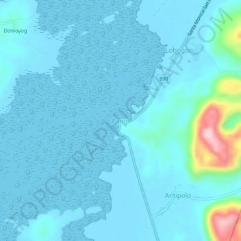Pangiの地形図、標高、地勢