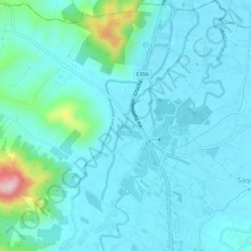 Mejíaの地形図、標高、地勢