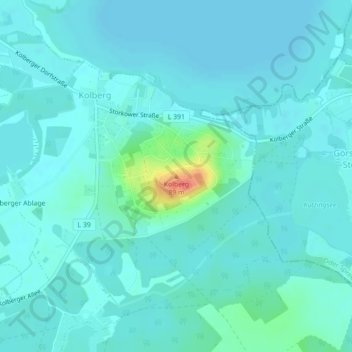 Kolbergの地形図、標高、地勢