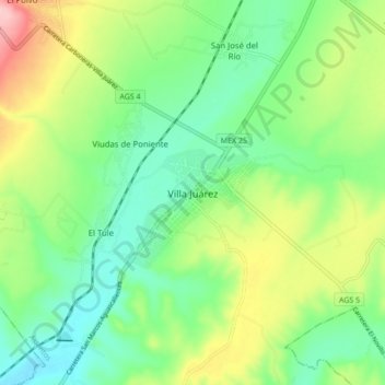 Villa Juárezの地形図、標高、地勢
