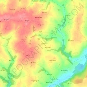 Grainfayの地形図、標高、地勢
