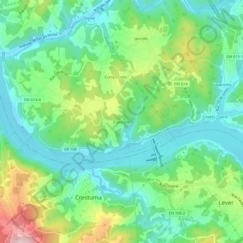 Esposadeの地形図、標高、地勢
