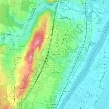 Le Pelleretの地形図、標高、地勢