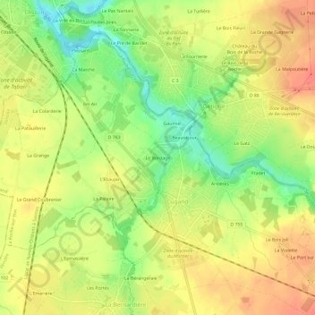 Le Bordageの地形図、標高、地勢