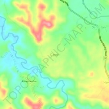 Dangiの地形図、標高、地勢