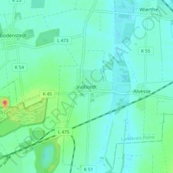 Vallstedtの地形図、標高、地勢