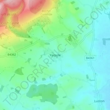 Yarpoleの地形図、標高、地勢
