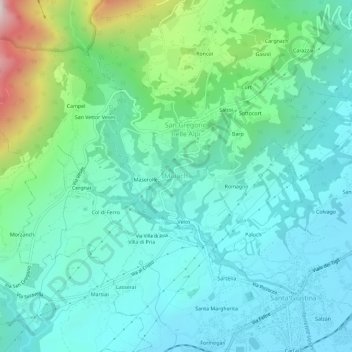 Muiachの地形図、標高、地勢