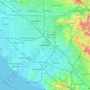 Santa Anaの地形図、標高、地勢